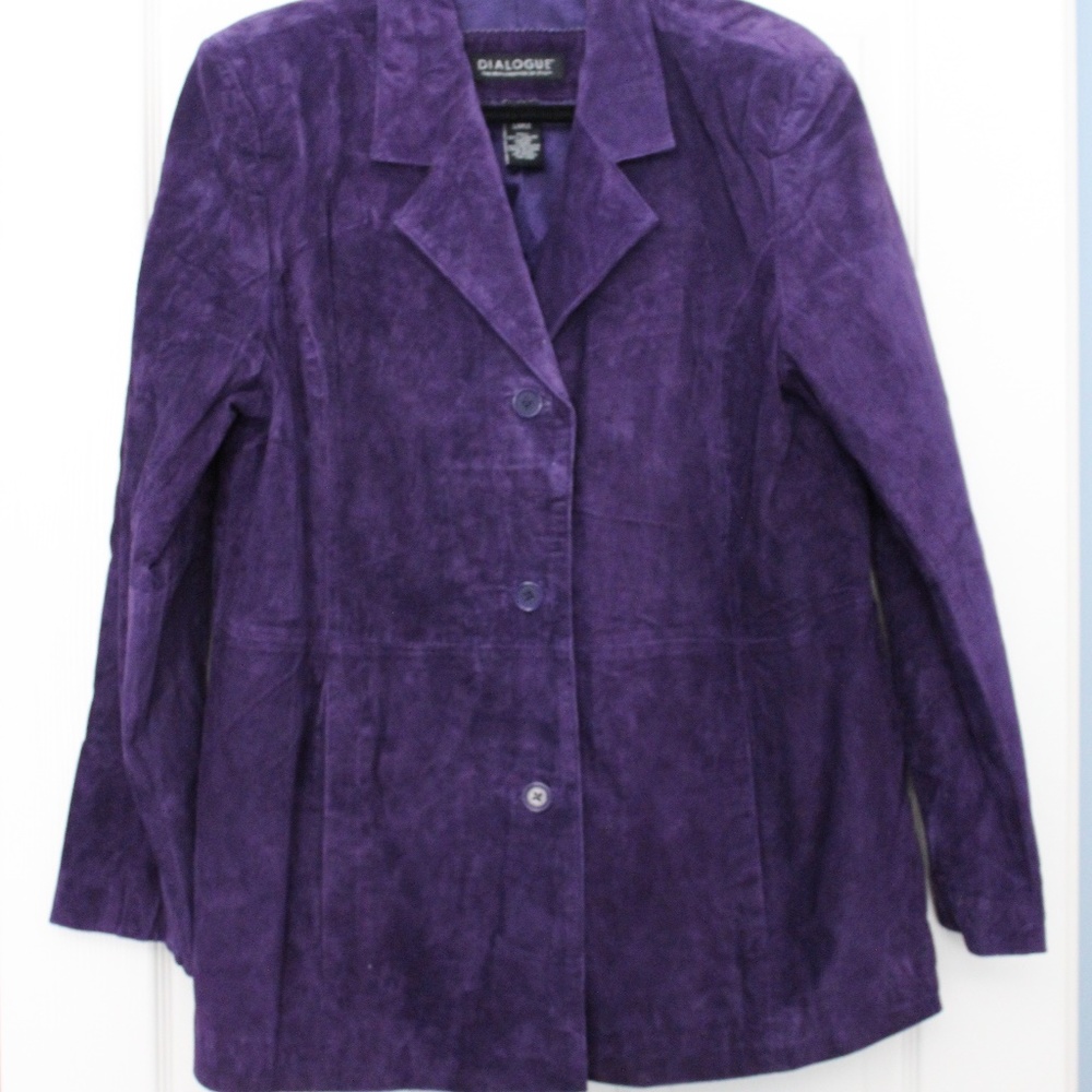 Dialogue Purple 100% Leather Suede Jacket SZ XL